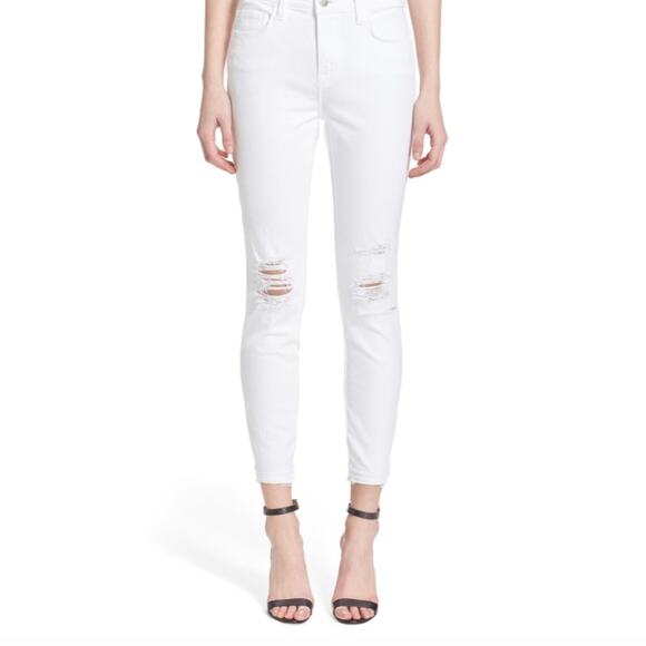 L'Agence Margot Japanese Denim High Rise Skinny Leg Jean Blanc White Resort - Picture 11 of 12